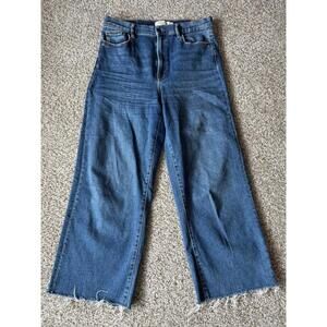 HIDDEN Womens Jeans Wide Leg Barrel Distressed Fringe Denim Cropped Size 30